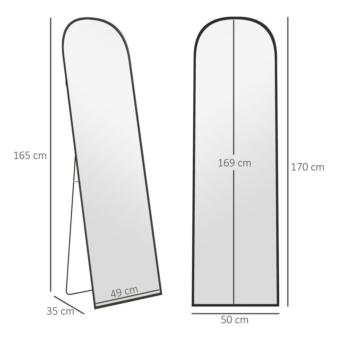 GANZKÖRPERSPIEGEL Aluminiumlegierung Hartglas Schwarz - Schwarz, Metall (50/170/1.5cm) - HOMCOM