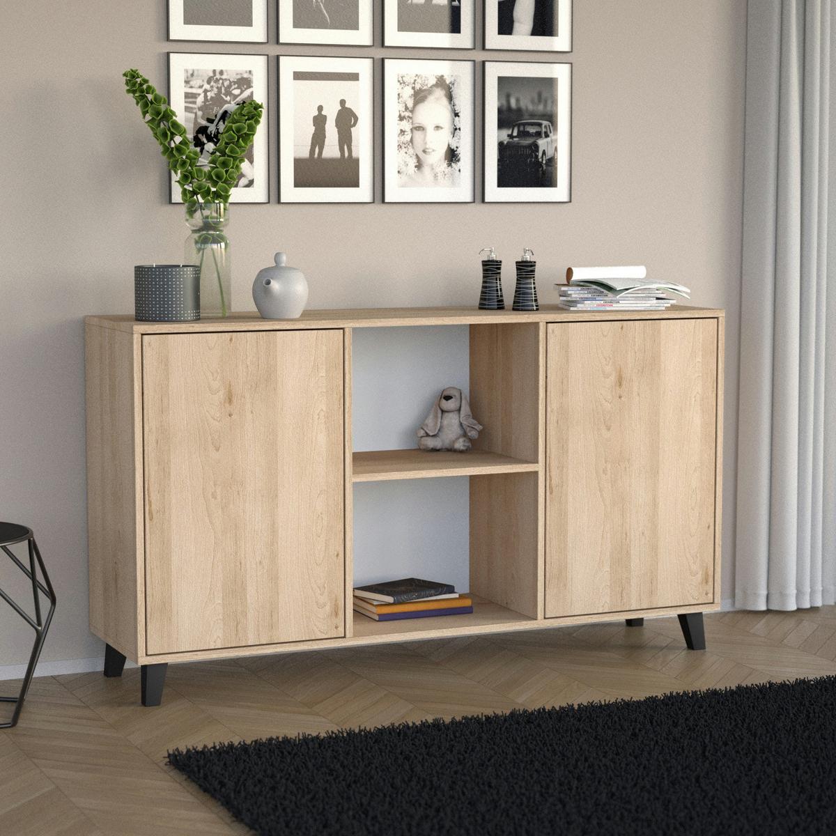 KOMMODE Home mit 2 Türen, ohne Griffe, eiche Artisan - Schwarz/Eiche Artisan, Holzwerkstoff (150/85/40cm) - Beautysofa