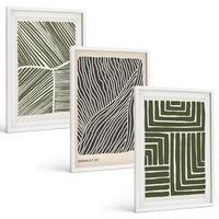 BILDER SET 3er Set - 40x60 cm Weißer Rahmen - Muster Linien Formen grün - Weiß, Kunststoff (40/60cm) - TULUP