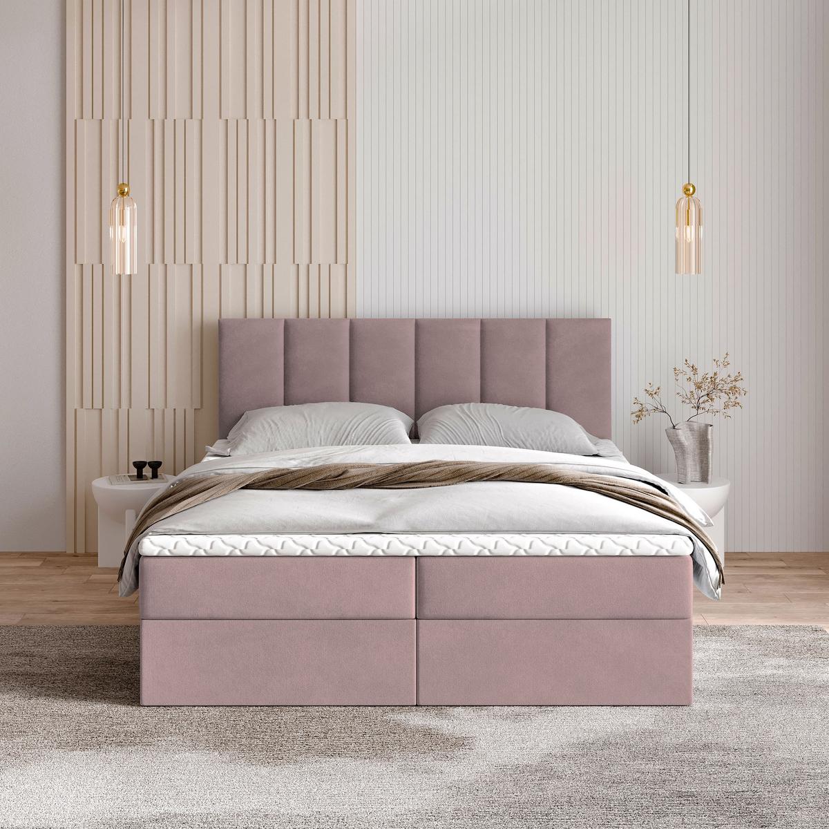 BOXBETT MERIL 180x200 cm mit Matratze und Topper - Rosa - Rosa, Holz (180/200cm) - MASSENO