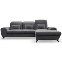 ECKSOFA LUCE R-S Grau Plüsch-Stoff mit Schlaffunktion - Grau, Holz (279/172cm) - MASSENO