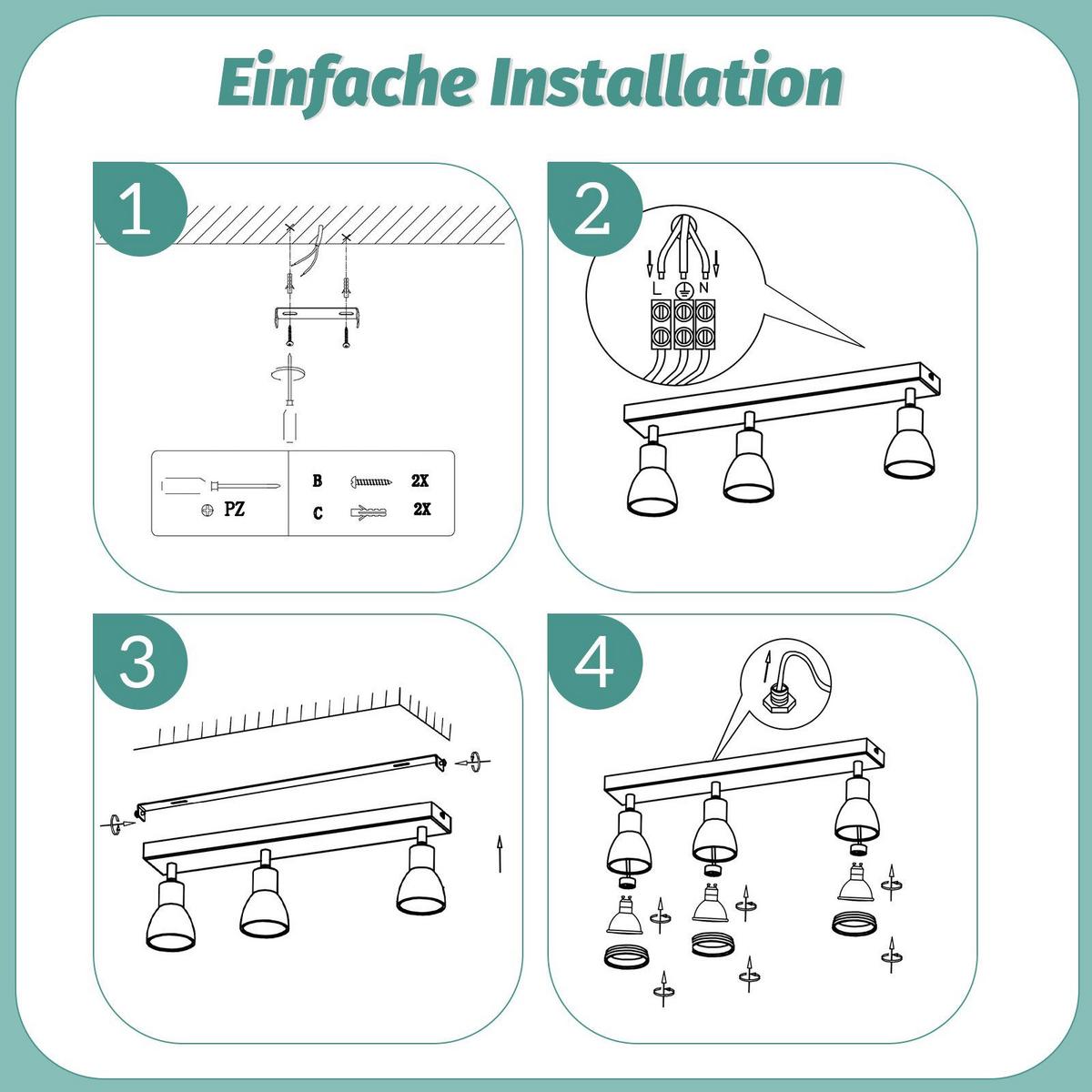 DECKENSTRAHLER Herford 3-flammig 42/5/15.7 cm - Weiß, Metall (42/5/15.7cm) - Nettlife