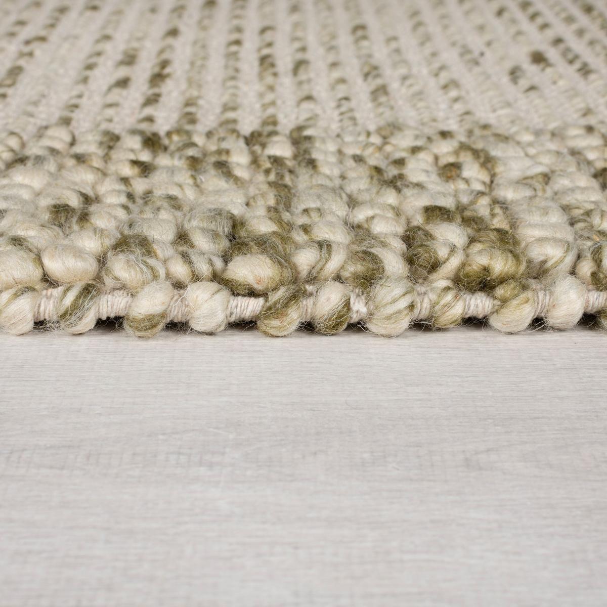WOLLTEPPICH MOAT, mit Bordüre, Grün-Natur, 80 x 150 cm - Grün, Textil (80/150cm) - KADIMA DESIGN
