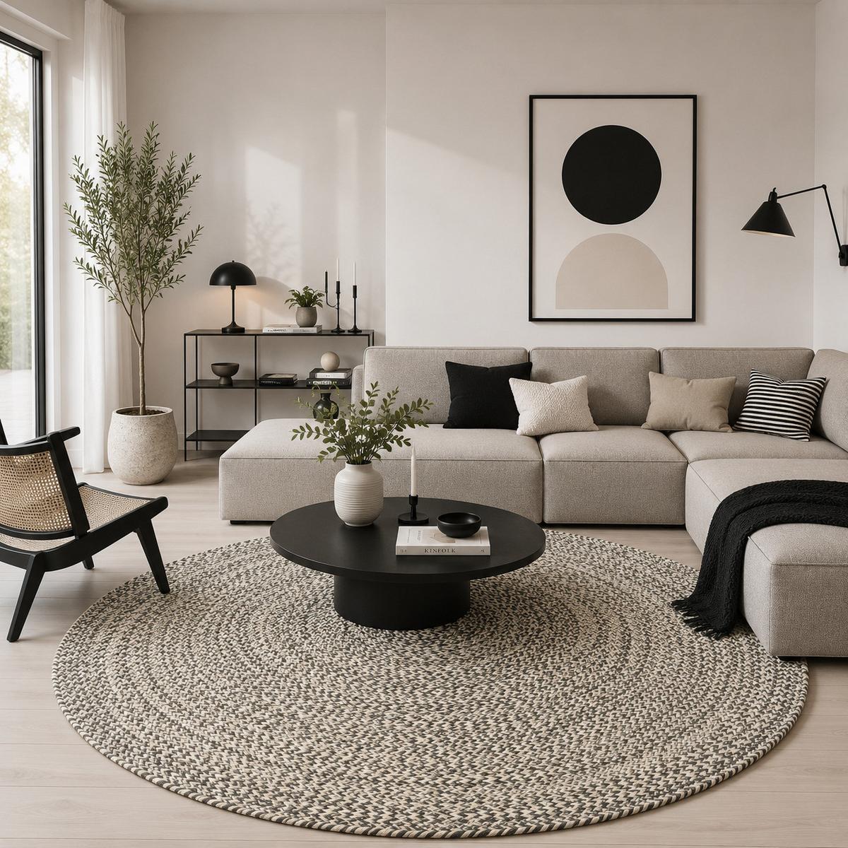 NATURFASER TEPPICH HANDGEFERTIGT JUTE KAYA RUND - Grau, Textil (150/150cm) - Pergamon