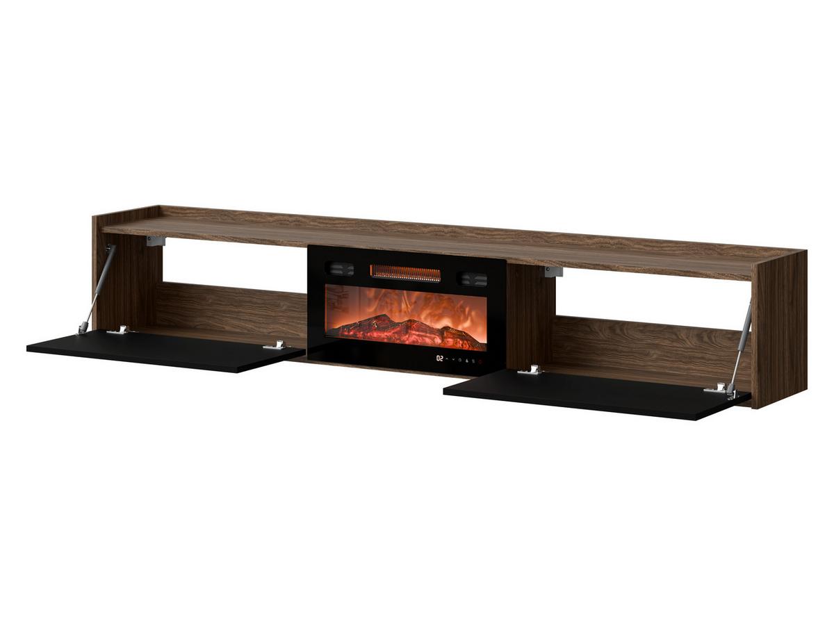 TV-LOWBOARD Arigato mit Kamin - Nussbaumfarben/Schwarz, Holzwerkstoff (200/36/32cm) - MIRJAN24