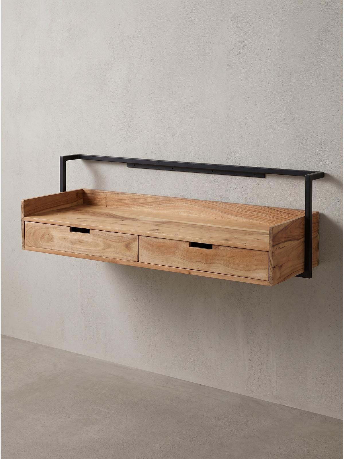 SCHREIBTISCH MURES, Akazie Massivholz, Akazie-Schwarz, 120 x 38 x 37 cm - Schwarz/Akaziefarben, Holz/Metall (38/120/37cm) - KADIMA DESIGN