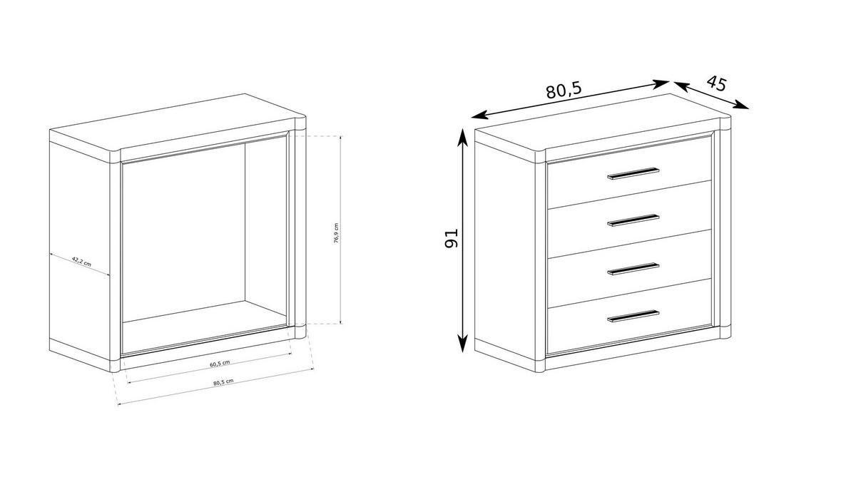 KOMMODE MALAGA 80,5/91/45cm mit 4 Schubladen Türen Sonoma Eiche - Sonoma Eiche, Holzwerkstoff (80.5/91/45cm) - MASSENO