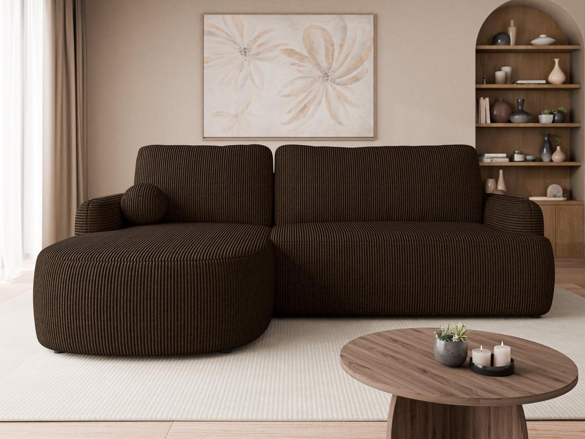 ECKSOFA Loridu Cord, Seite: Links - Schwarz/Braun, Holz/Kunststoff (250/174cm) - MIRJAN24