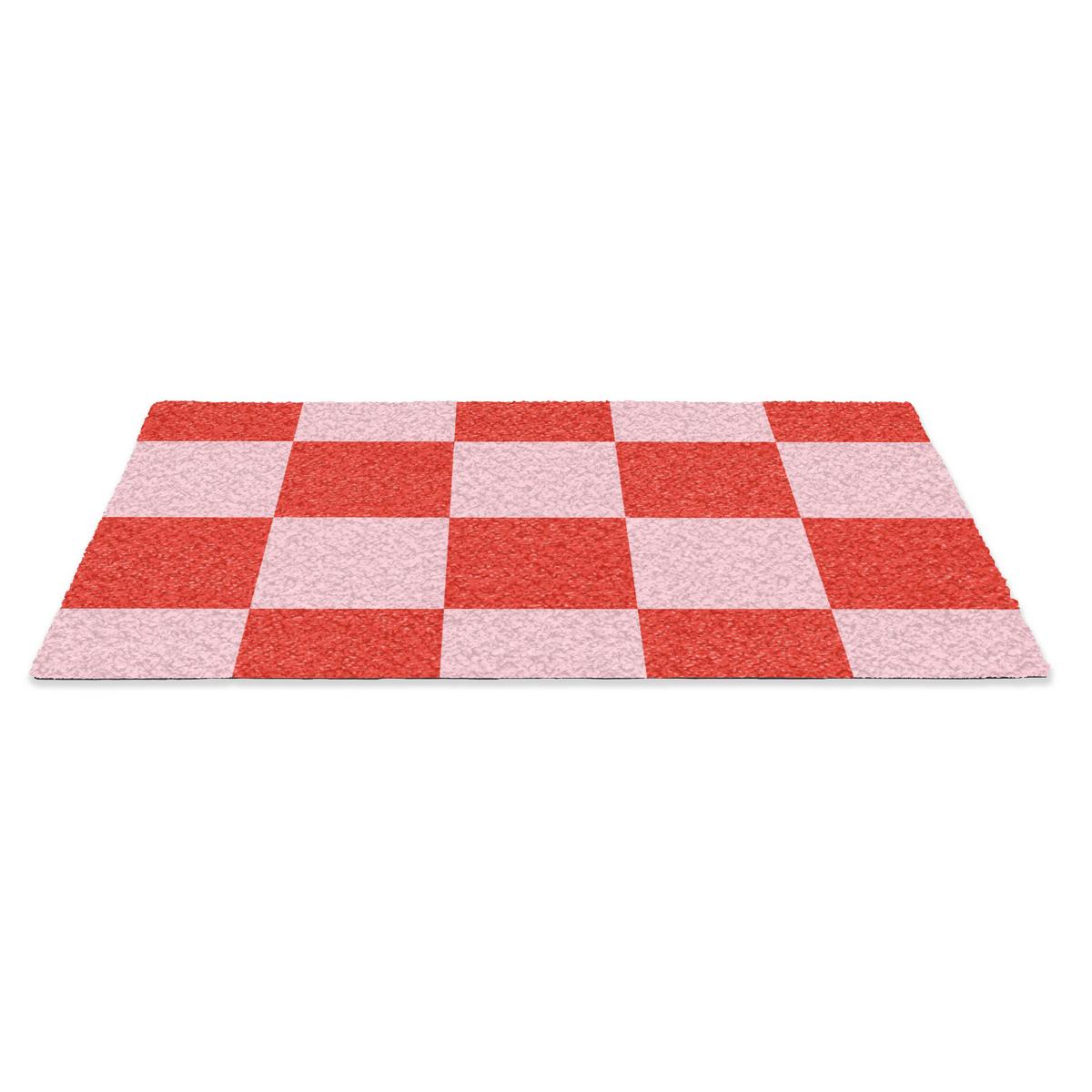 FUSSMATTE Schachbrettmuster - Rot - Rosa - Würfel Türmatte 60x40 cm - Rot, Kunststoff (60/0.4cm) - MuchoWow