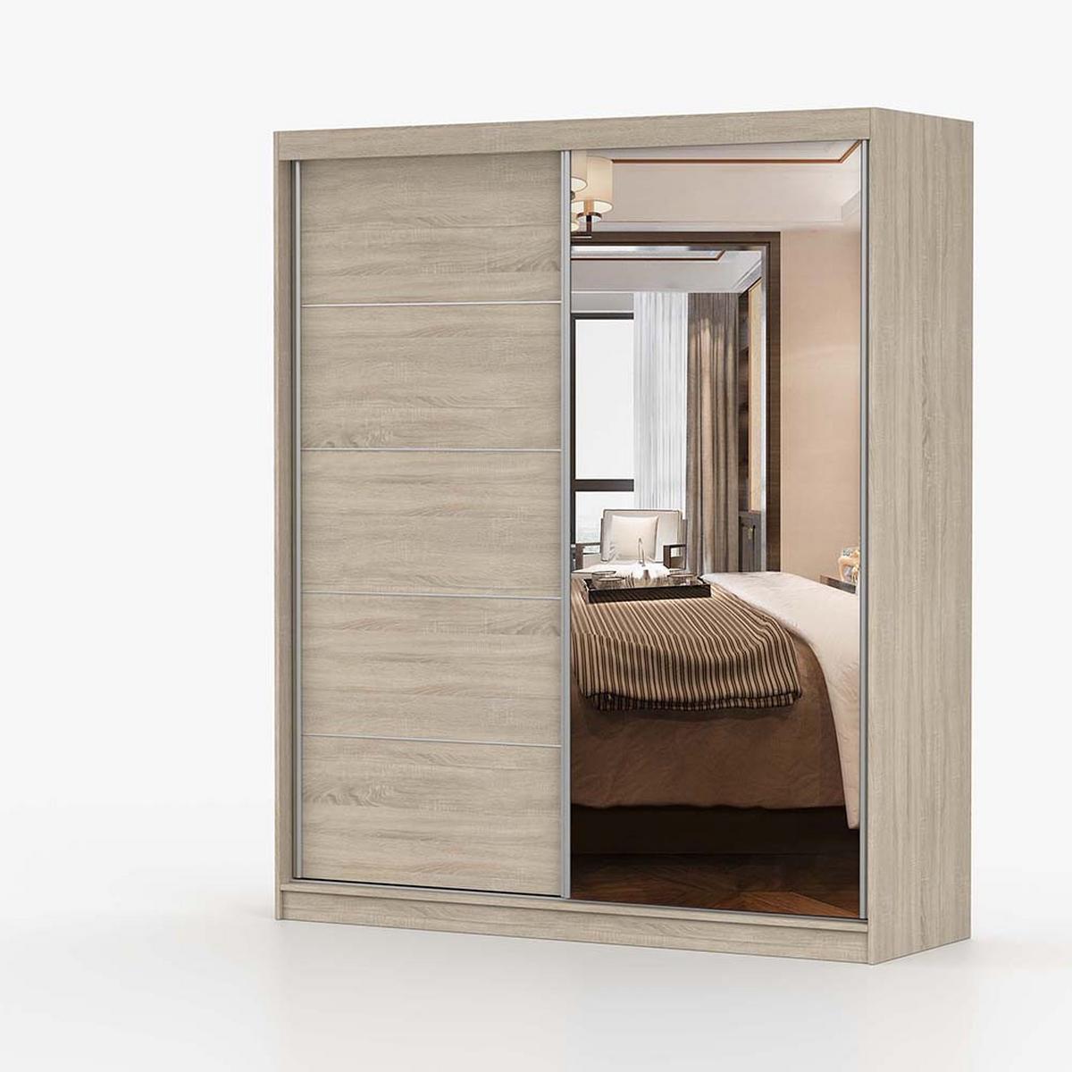 SCHWEBETÜRENSCHRANK 183/218/61 cm 2-türig Bella 03 Sonoma Eiche - Alufarben/Sonoma Eiche, Glas/Holzwerkstoff (183/218/61cm) - imoebel24