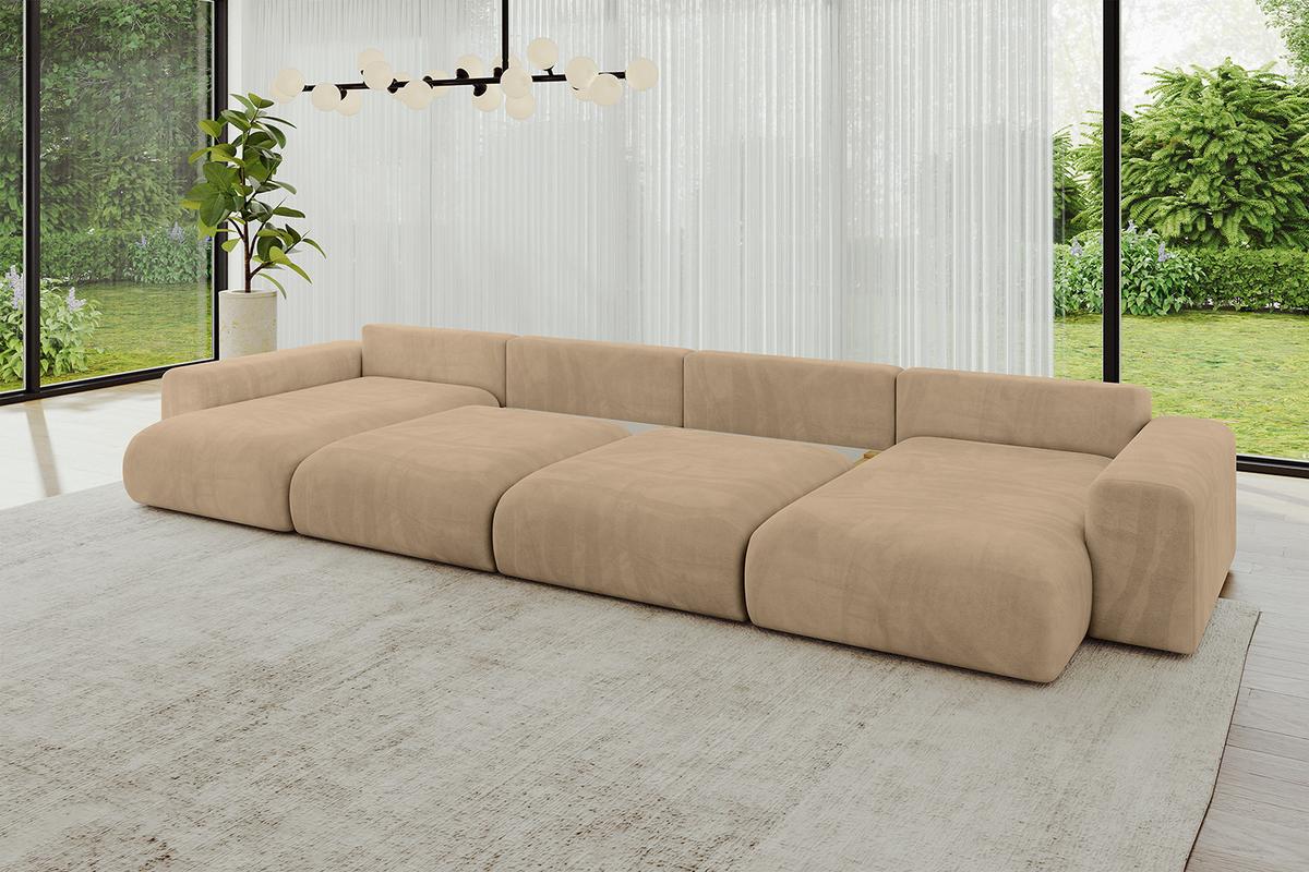 WOHNLANDSCHAFT mit Schlaffunktion ESKAR-U2-464x176x72cm Beige - Champagner/Beige, Holzwerkstoff/Kunststoff (176/72/464cm) - ALTDECOR
