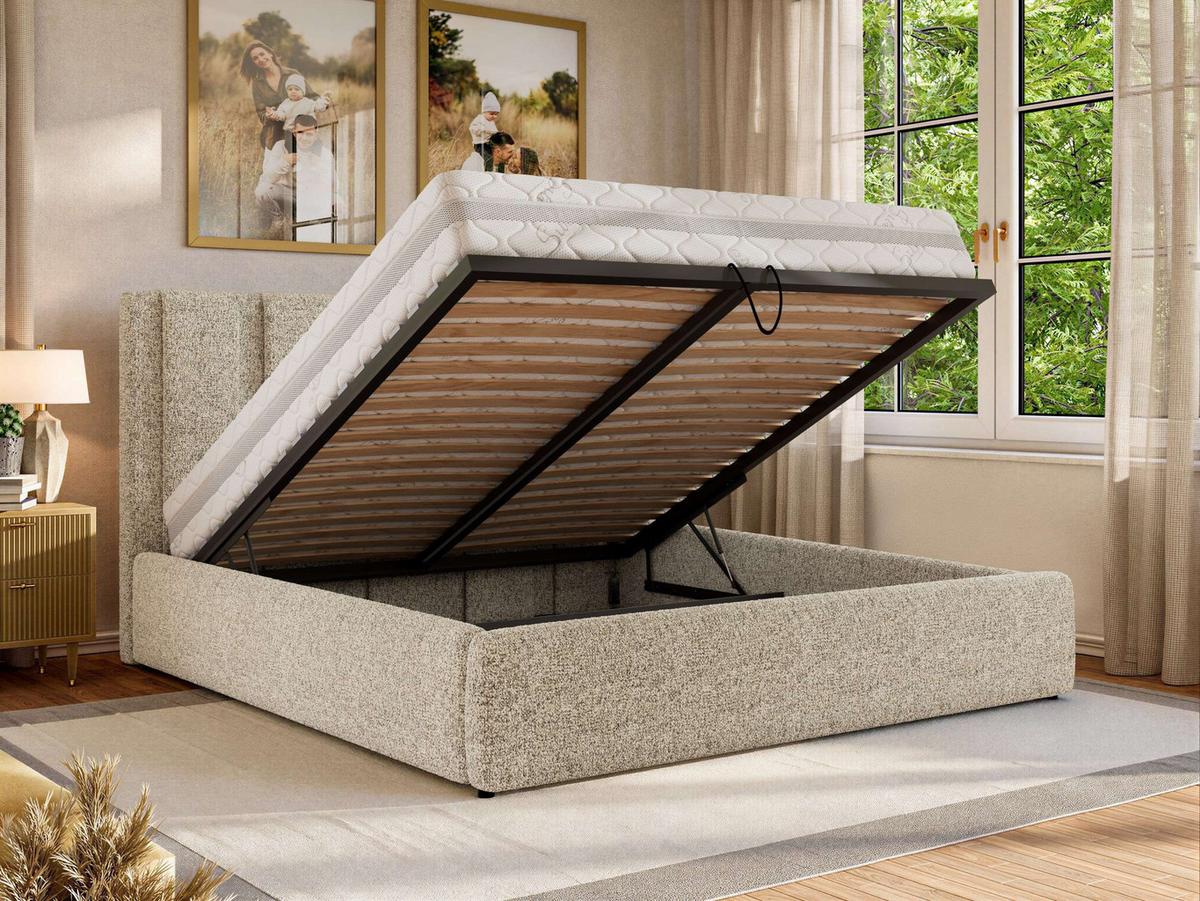 POLSTERBETT SAVINO CLASSIC 160/200 - Beige Struktur - Multipocket-Matratze - Beige, Textil (160/200cm) - MKS