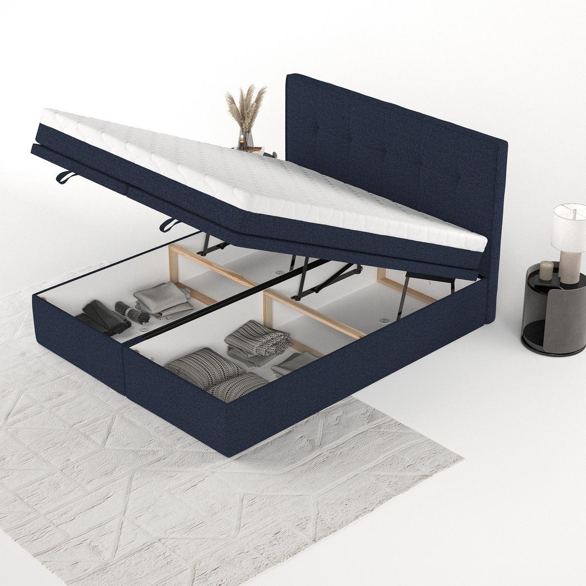 BOXBETT Arivo 200/200 cm Marineblau im Riva Stoff - Schwarz/Dunkelblau, Holz/Holzwerkstoff (200/200cm) - AltaBeds