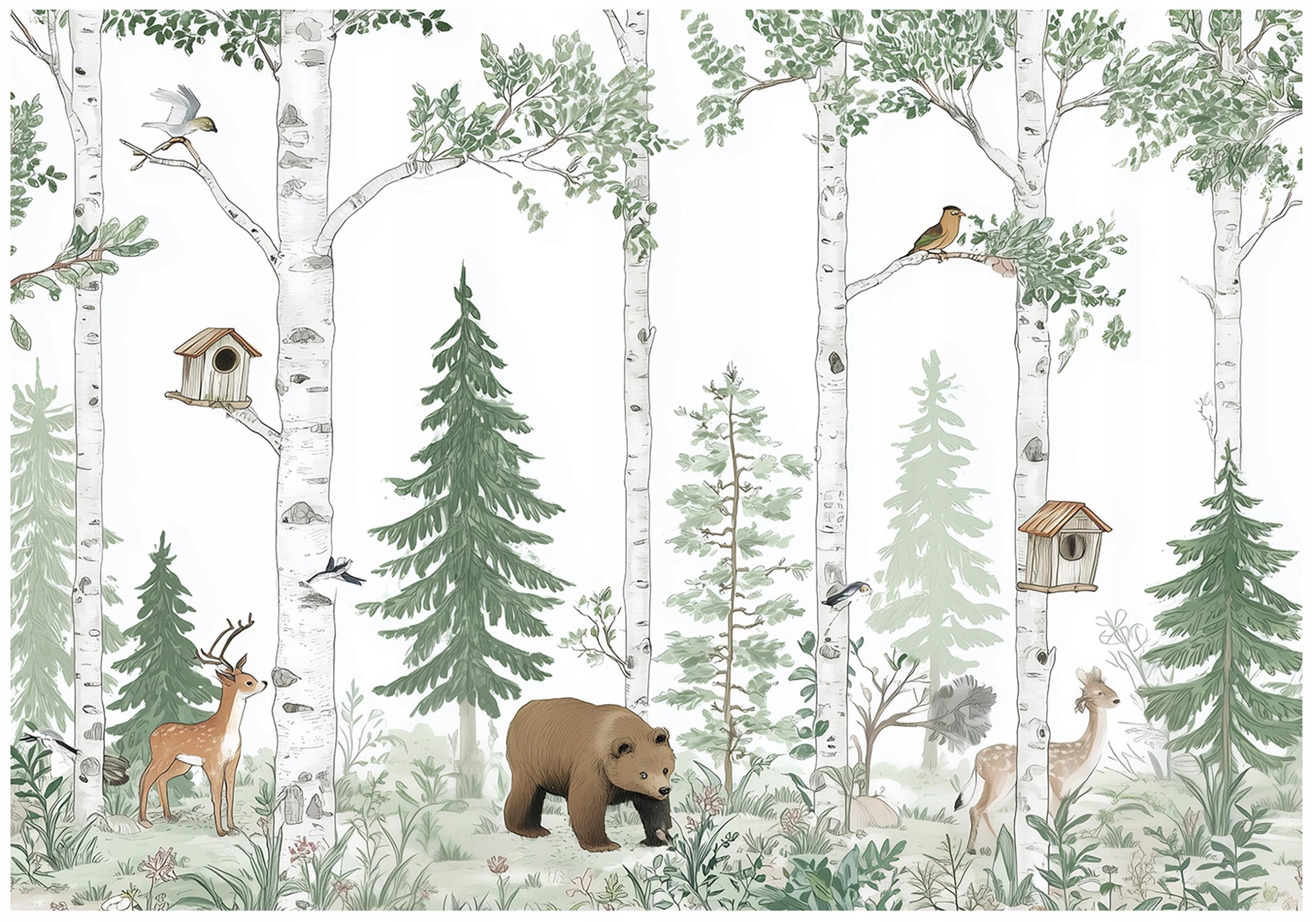 FOTOTAPETE Wald Tiere Grün 300x210 cm - Multicolor, Papier (300/210cm) - Wallarena