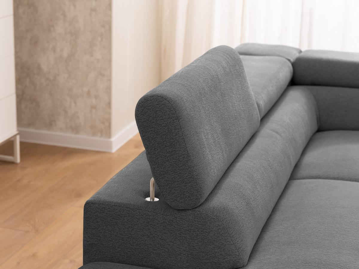 ECKSOFA mit Schlaffunktion und Bettkasten Bonnie aus Grau Chenille-Stoff mit verstellbaren Kopfstützen und Armlehne - Ottomane links - Schwarz/Grau, Holz/Textil (275/210cm) - S-Style Möbel