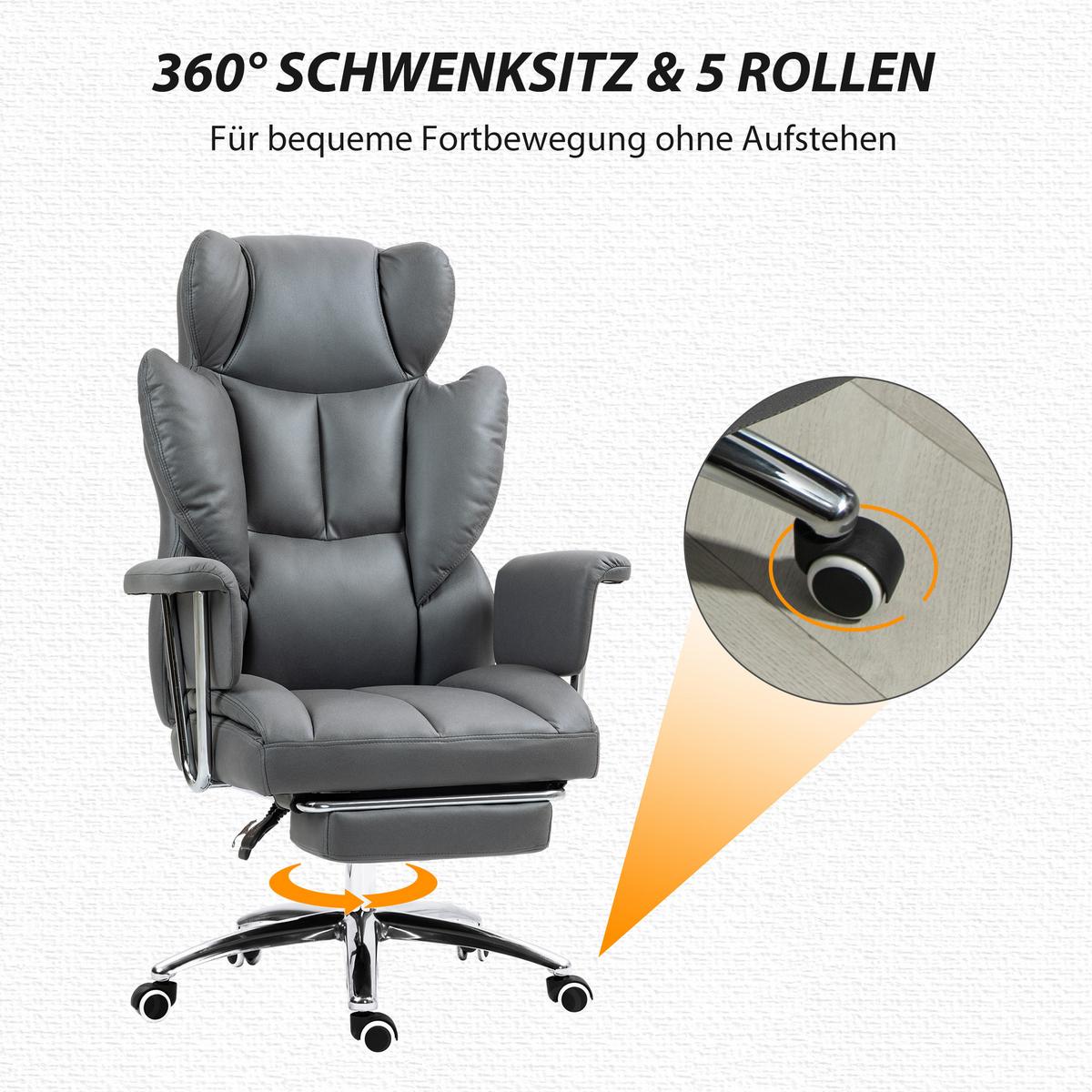 BÜROSTUHL mit Liegefunktion, ergonomisch Schreibtischstuhl, Drehstuhl Dunkelgrau - Chromfarben/Dunkelgrau, Textil/Metall (65/128/74cm) - HOMCOM
