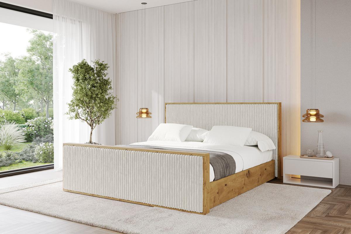 POLSTERBETT mit Bettkasten und Lattenrost, Boxbett mit Stauraum und Kopftei mit Matratze H3/H4 - ENZO10 160x200 Creme - Creme, Holzwerkstoff/Textil (160/200cm) - ALTDECOR