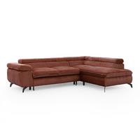 ECKSOFA mit Schlaffunktion und Bettkasten Bonnie aus Terrakotta Cord-Stoff mit verstellbaren Kopfstützen und Armlehne - Ottomane rechts - Terracotta/Schwarz, Holz/Textil (275/210cm) - S-Style Möbel