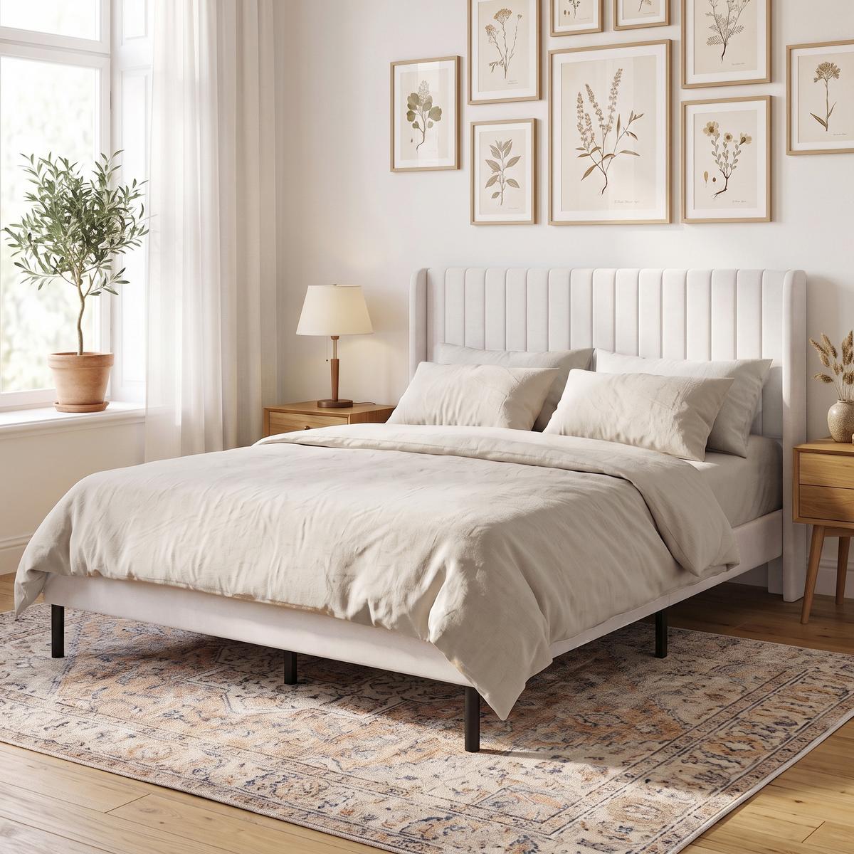BETTGESTELL Holland-Samt Beige - Beige/Schwarz, Holzwerkstoff/Kunststoff (140/200cm) - HOMCOM