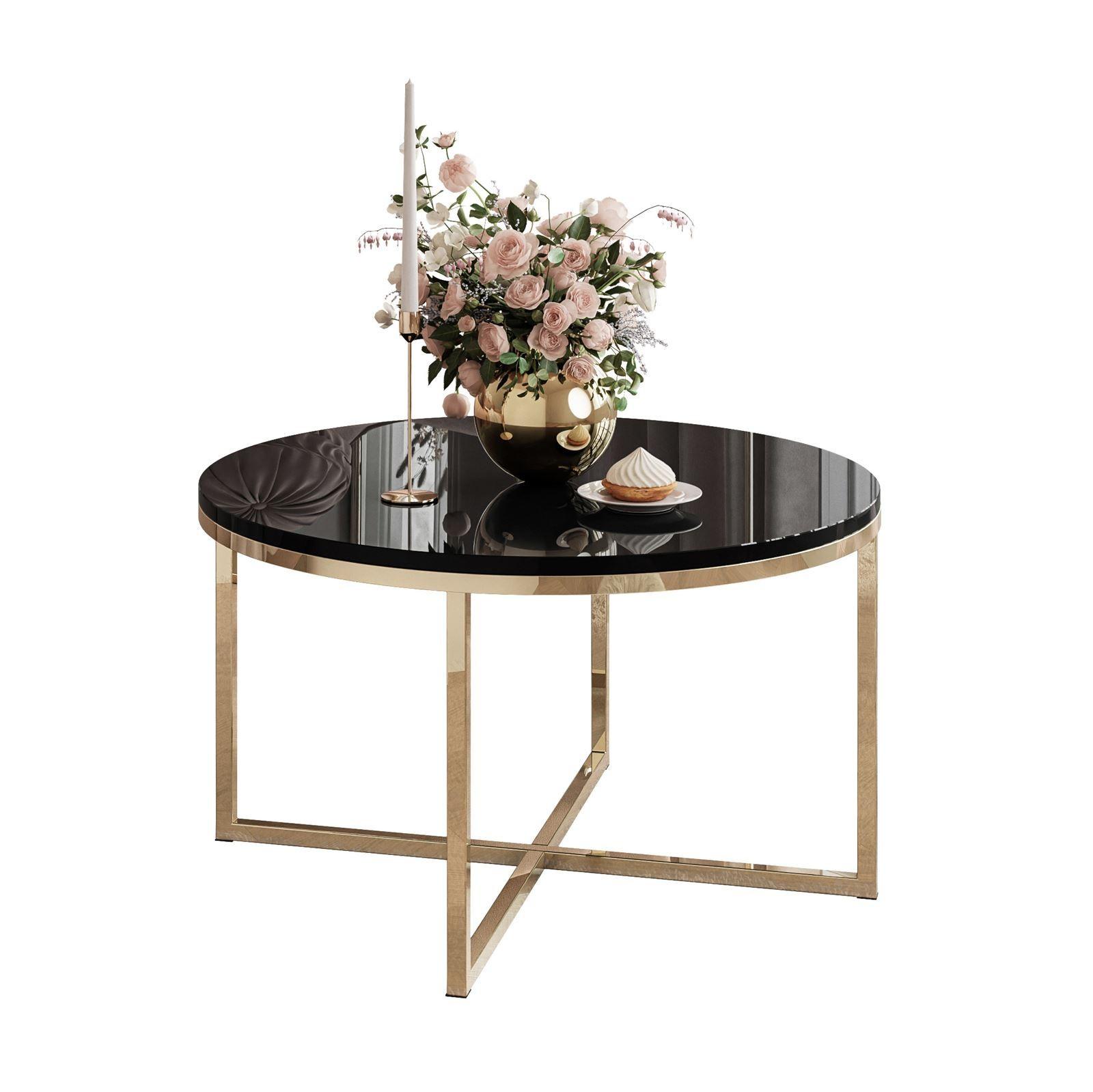 COUCHTISCH CIRI-X mit vergoldeter Basis - Goldfarben/Schwarz, Holzwerkstoff (70/70/45.6cm) - Lookway