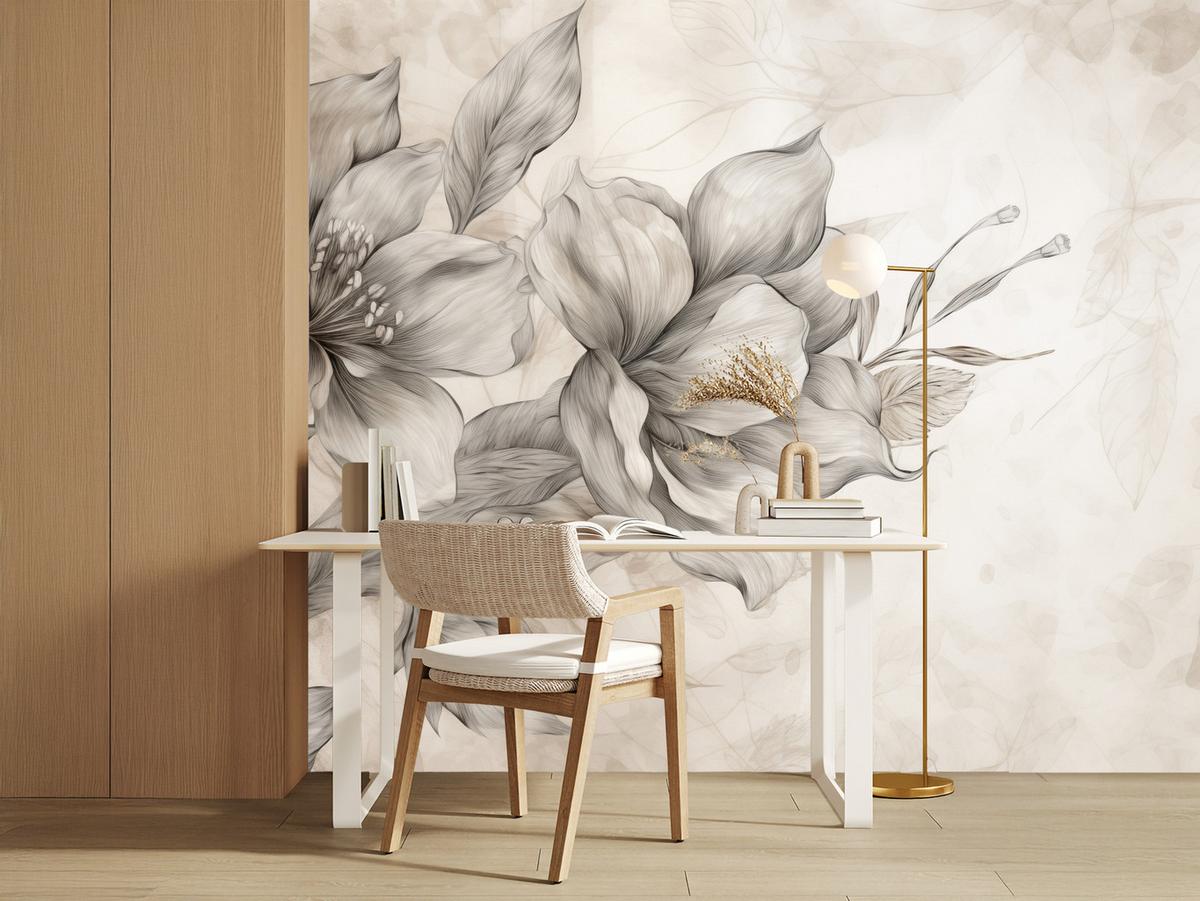 FOTOTAPETE für Wohnzimmer Abstrakt Blume Pflanzen 200x140 - Beige/Braun, Papier (200/140cm) - Muralo