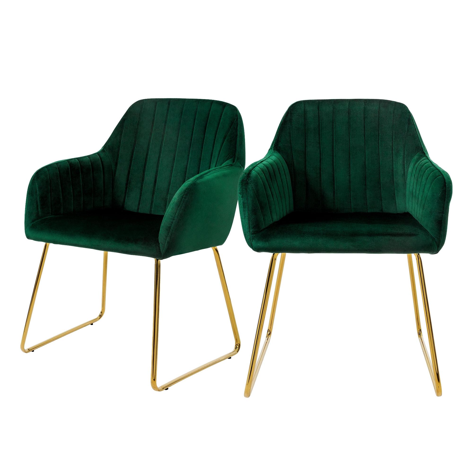 ESSZIMMERSTÜHLE 2er Set Grün Samt - Goldfarben/Grün, Textil/Metall (60/82/57cm) - ML-DESIGN