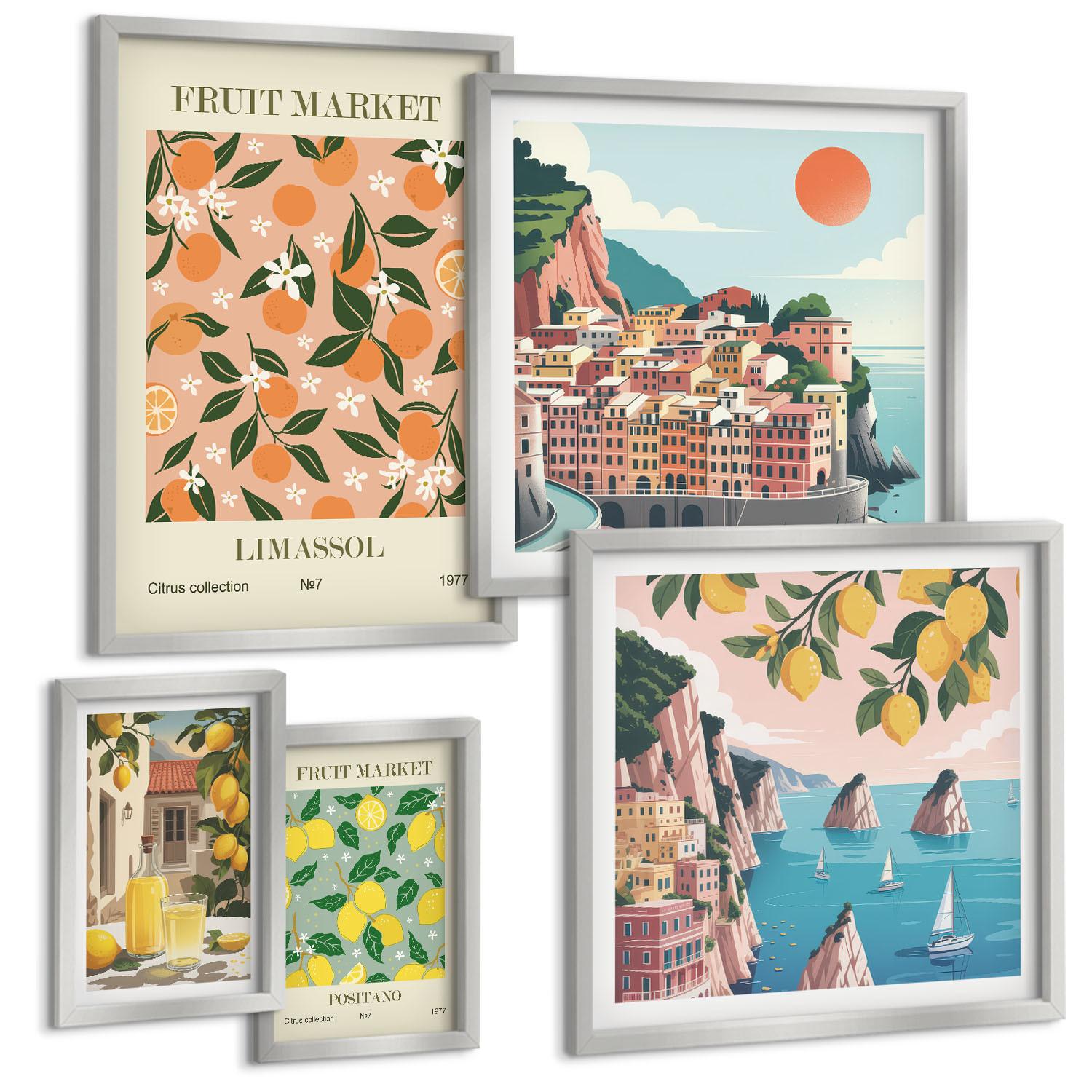 BILDER SET 5er Set - 50x50 cm & 20x30 cm & 40x60 cm Silberner Rahmen - Abstrakte ästhetische Berge - Silberfarben, Kunststoff (40/60cm) - TULUP