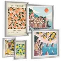 BILDER SET 5er Set - 50x50 cm & 20x30 cm & 40x60 cm Silberner Rahmen - Abstrakte ästhetische Berge - Silberfarben, Kunststoff (40/60cm) - TULUP