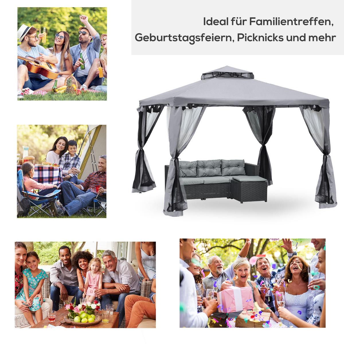 GARTENPAVILLON Metall+Polyester Hellgrau - Hellgrau, Textil (294/265/294cm) - Outsunny