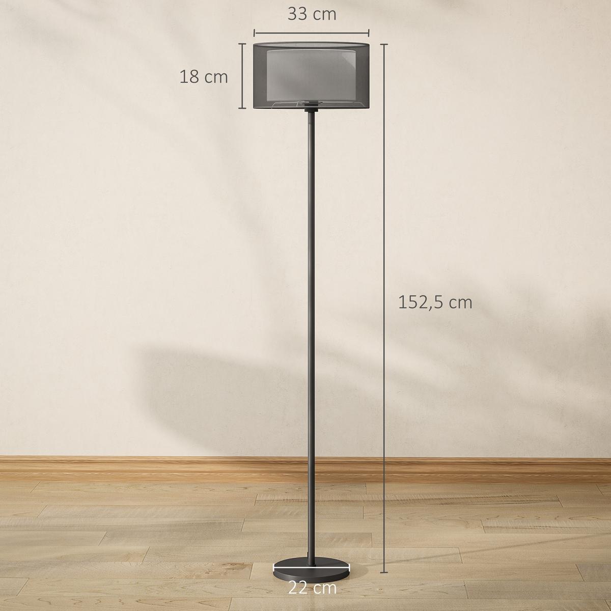 STEHLAMPE, Stehleuchte mit E27 Fassung, Lampenschirm aus Stoff, Schwarz - Schwarz, Metall (33/33/152.5cm) - HOMCOM