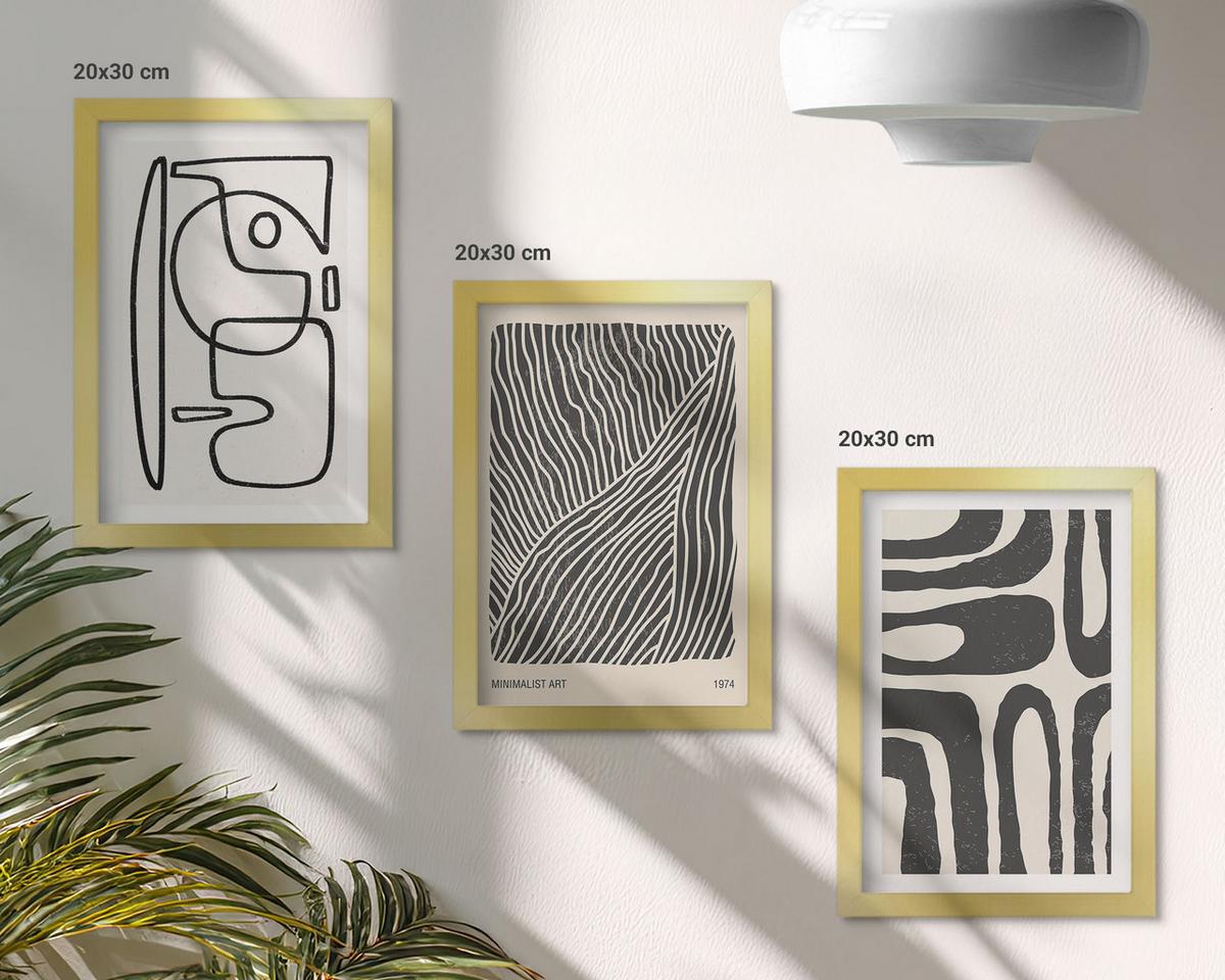 BILDER SET 3er Set - 20x30 cm Goldrahmen - Abstrakte Muster, Linien, Texturen - Goldfarben, Kunststoff (20/30cm) - TULUP