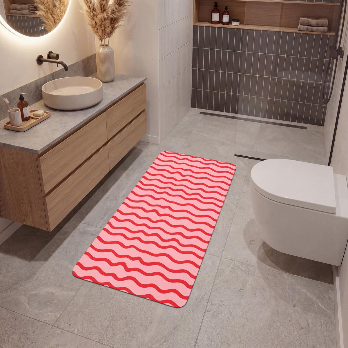 BADEMATTE Verspielt - Muster - Rot 60x120 cm - Rosa, Textil (60/120cm) - OnlyWow