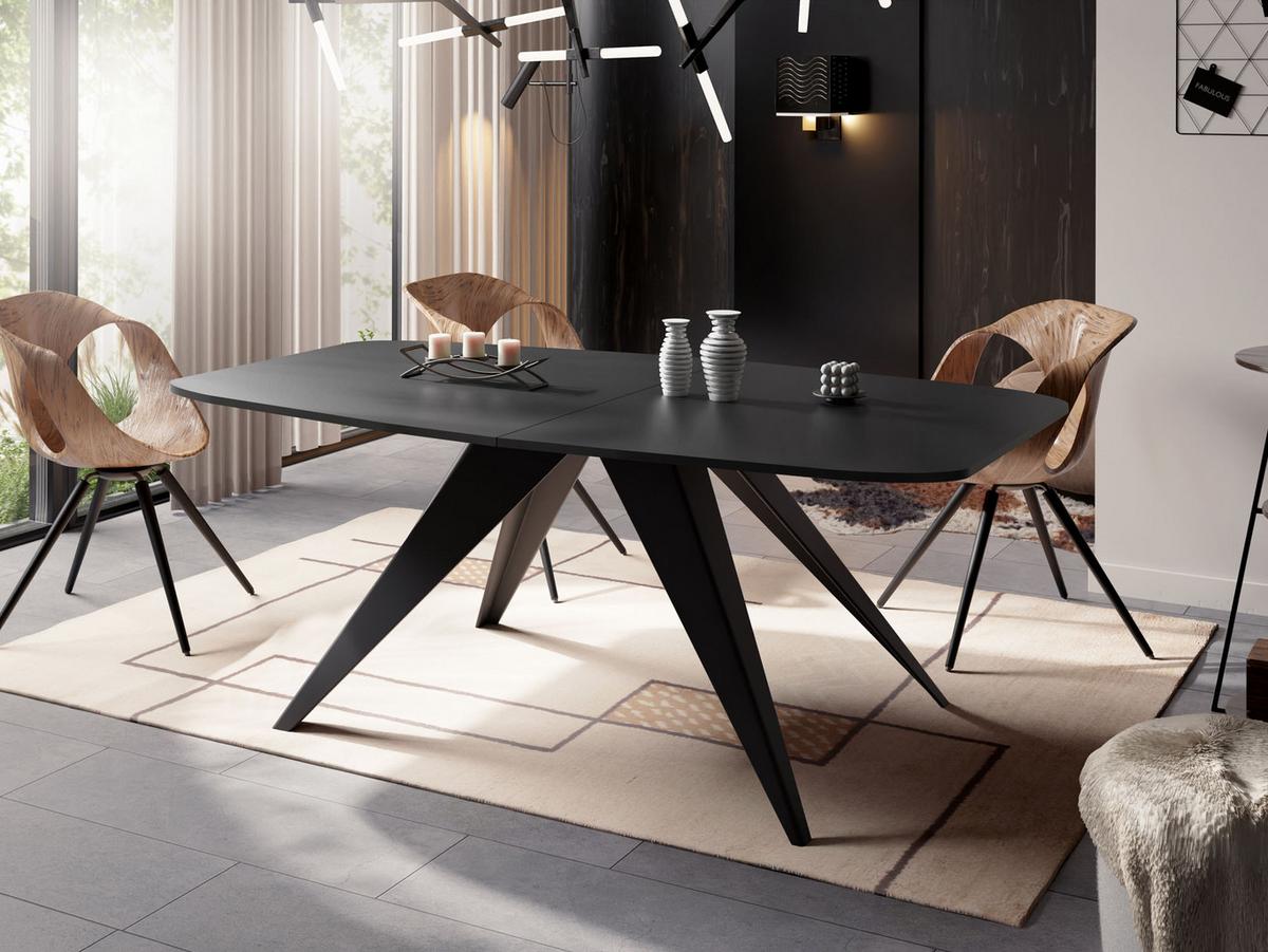ESSTISCH Foster rechteckig ausziehbar, Schwarz 180-218/90/76 cm - Schwarz, Holzwerkstoff/Metall (90/220/76cm) - WFL GROUP