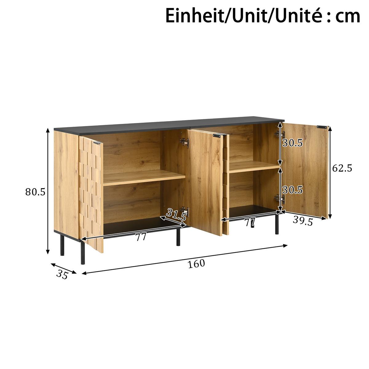 SIDEBOARD holzoptik & mosaik-design mit 2 türen & schwarzen metallfüßen - Naturfarben, Holzwerkstoff (160/80.5/35cm) - Urban Meuble