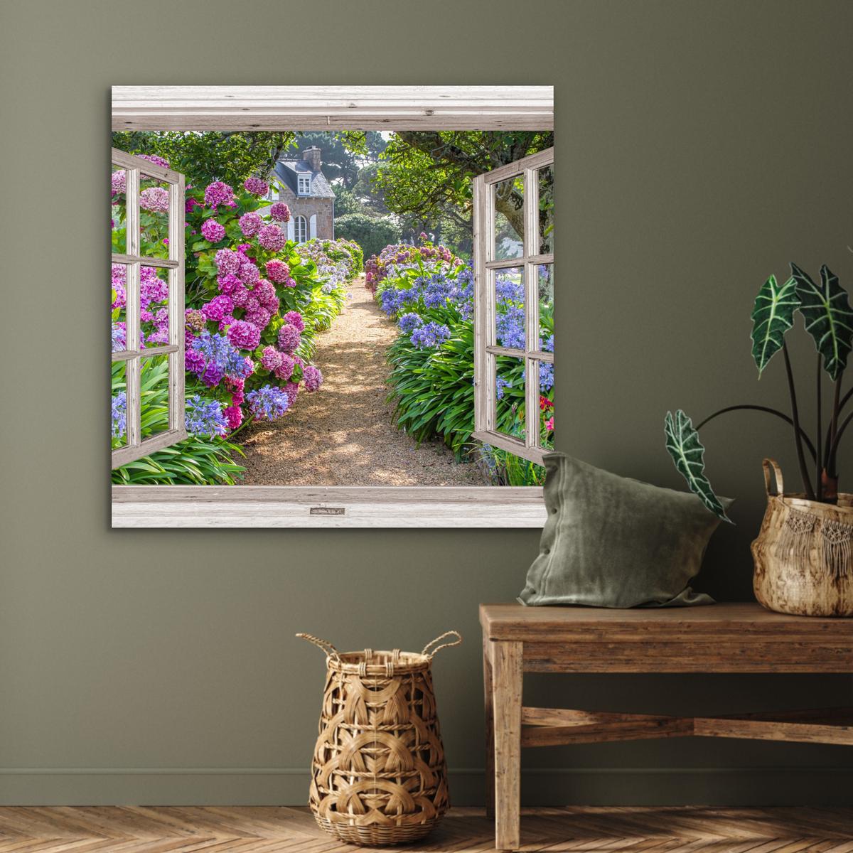 METALLBILD Hortensie - Durchsichtig - Blumen - Sommer - Lila - Weg 90x90 cm - Lila, Metall (90/90cm) - MuchoWow
