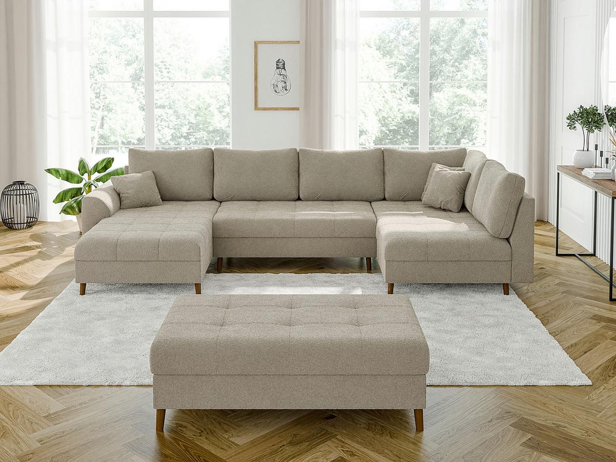HOCKER Henrik Beige Boucle - Beige/Braun, Holz/Textil (118/40/73cm) - S-Style Möbel