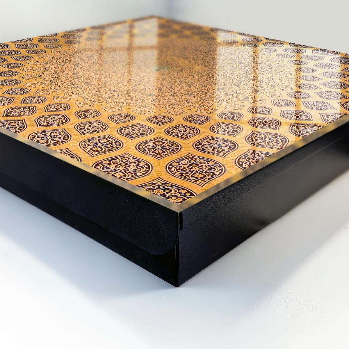 SCHLÜSSELBOX Schwarz 30x30 cm- Türöffnung nach rechts - Geometrisches Ornament - Gelb, Metall (30/30/5cm) - TULUP