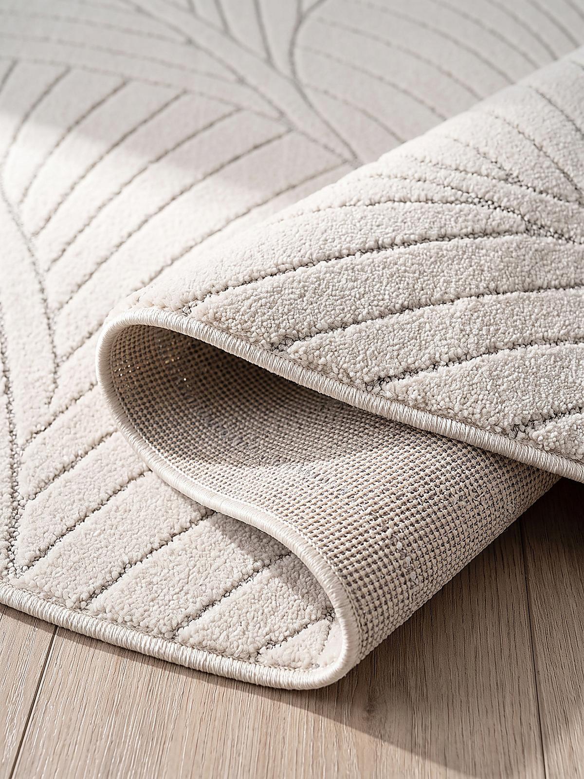 TEPPICH Outdoor, Fußbodenheizung-geeignet, mit Blattmotiv, ENGADIN in Creme, Ø 120 cm - Creme, Textil (120/120cm) - KADIMA DESIGN