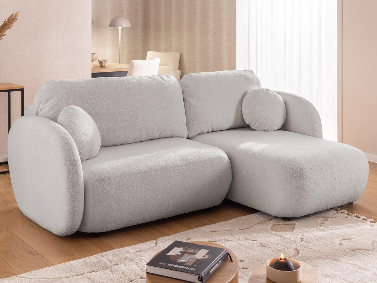 ECKSOFA Candy mit Schlaffunktion Hellgrau Bouclé-Stoff - Ottomane rechts - Hellgrau/Schwarz, Holz/Kunststoff (146/230cm) - S-Style