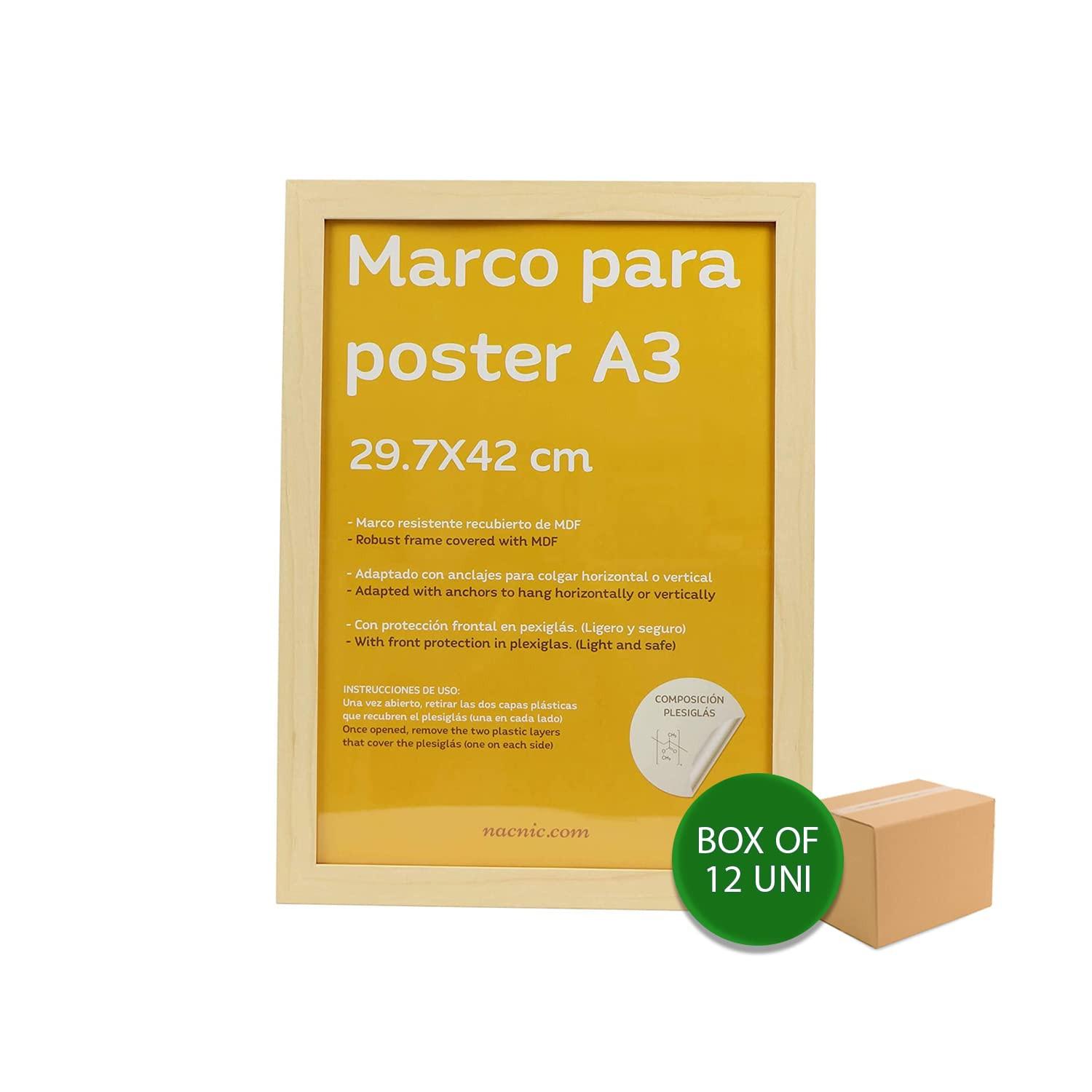 RAHMEN Set mit 12 aus MDF und Acrylglas Schutz und Aussteller für Fotografien, Bilder, Poster, Gemälde, Dekoration für Haus Farbe Weiß A3 - Beige, Holz (29.7/3cm) - Nacnic