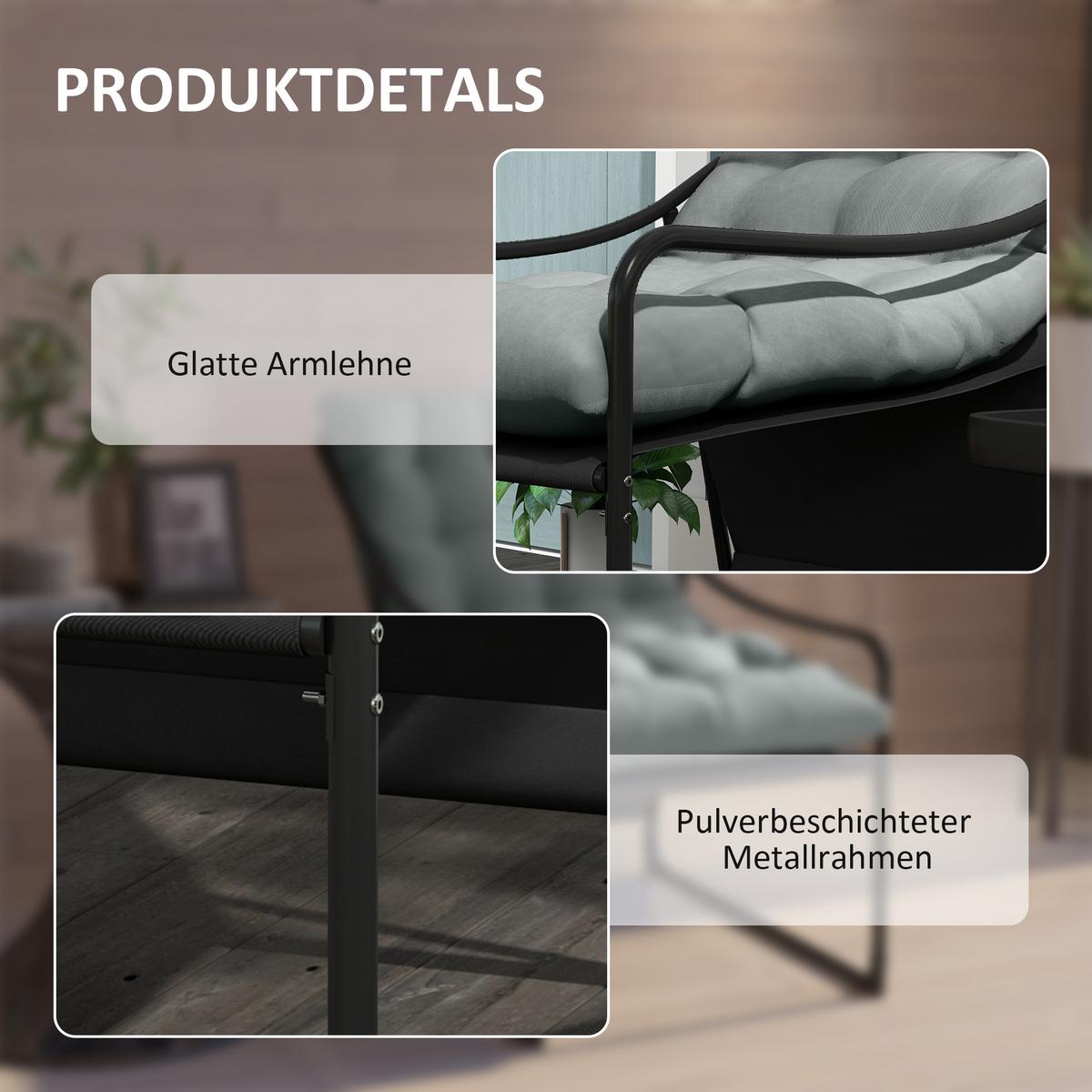 GARTENSESSEL, Stahl, Polyester, Grau - Grau, Metall (110/88/62cm) - Outsunny