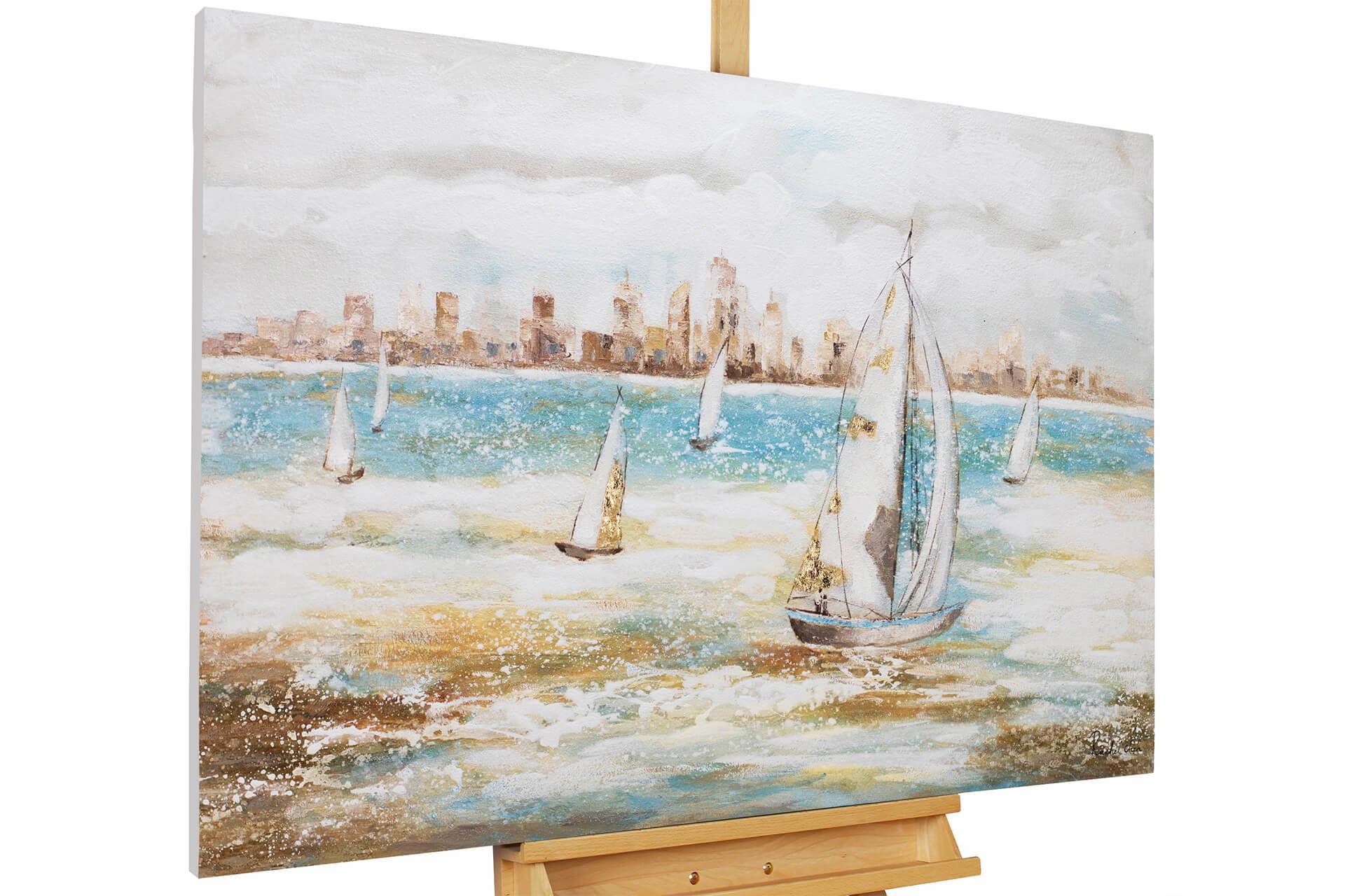 ACRYLBILD HANDGEMALT 120/80 cm - Blau/Weiß, Holz/Textil (120/80cm) - KUNSTLOFT