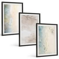 BILDER SET 3er Set - 40x60 cm Schwarzer Rahmen - Zarte Aquarellkartons - Schwarz, Kunststoff (40/60cm) - TULUP