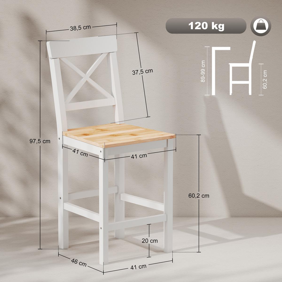 BARSTUHL 2er Set Kiefernholz Naturholz - Naturfarben, Holz (41/97.5/46cm) - HOMCOM