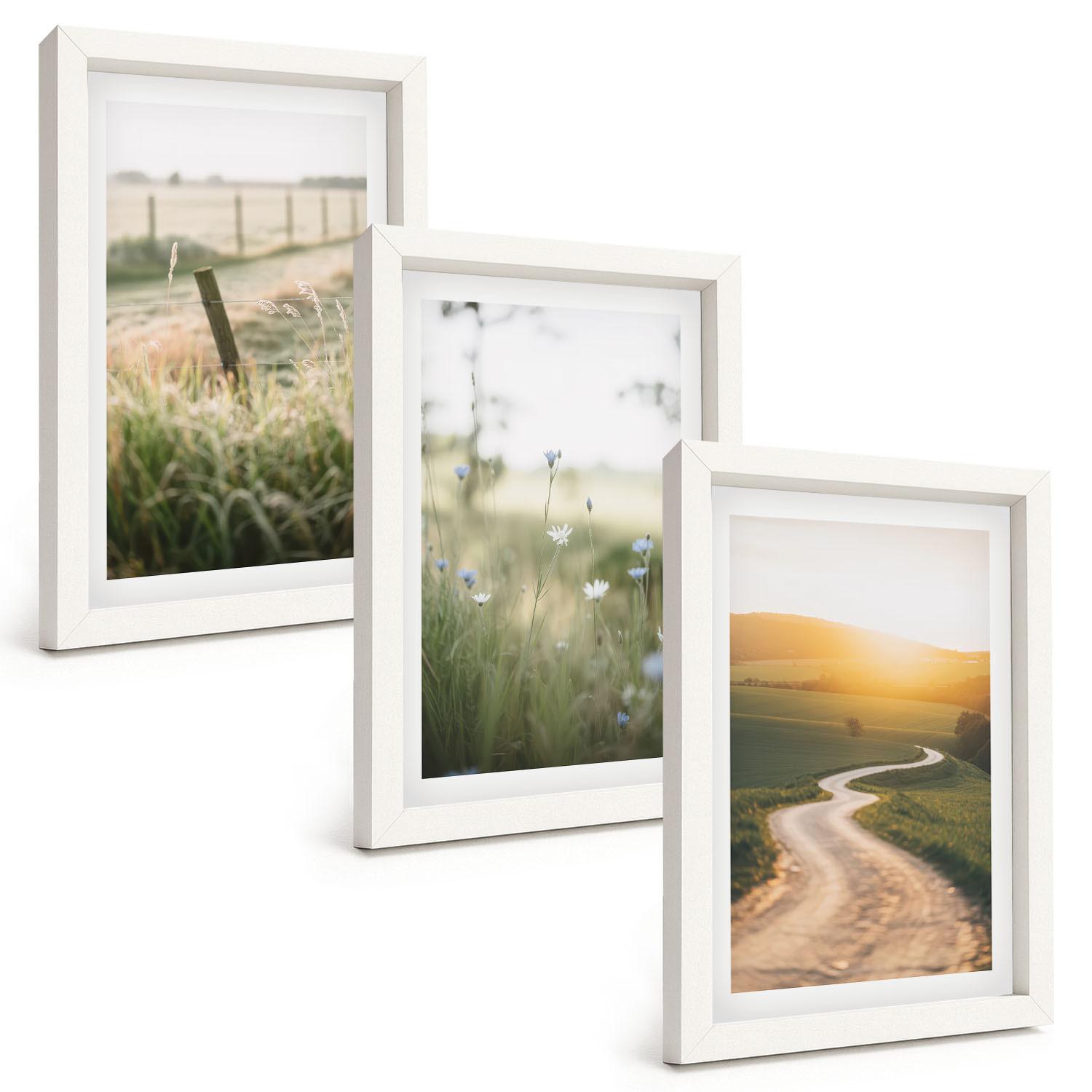 BILDER SET 3er Set - 20x30 cm Weißer Rahmen - Landschaftswiesenstraße West - Weiß, Kunststoff (20/30cm) - TULUP