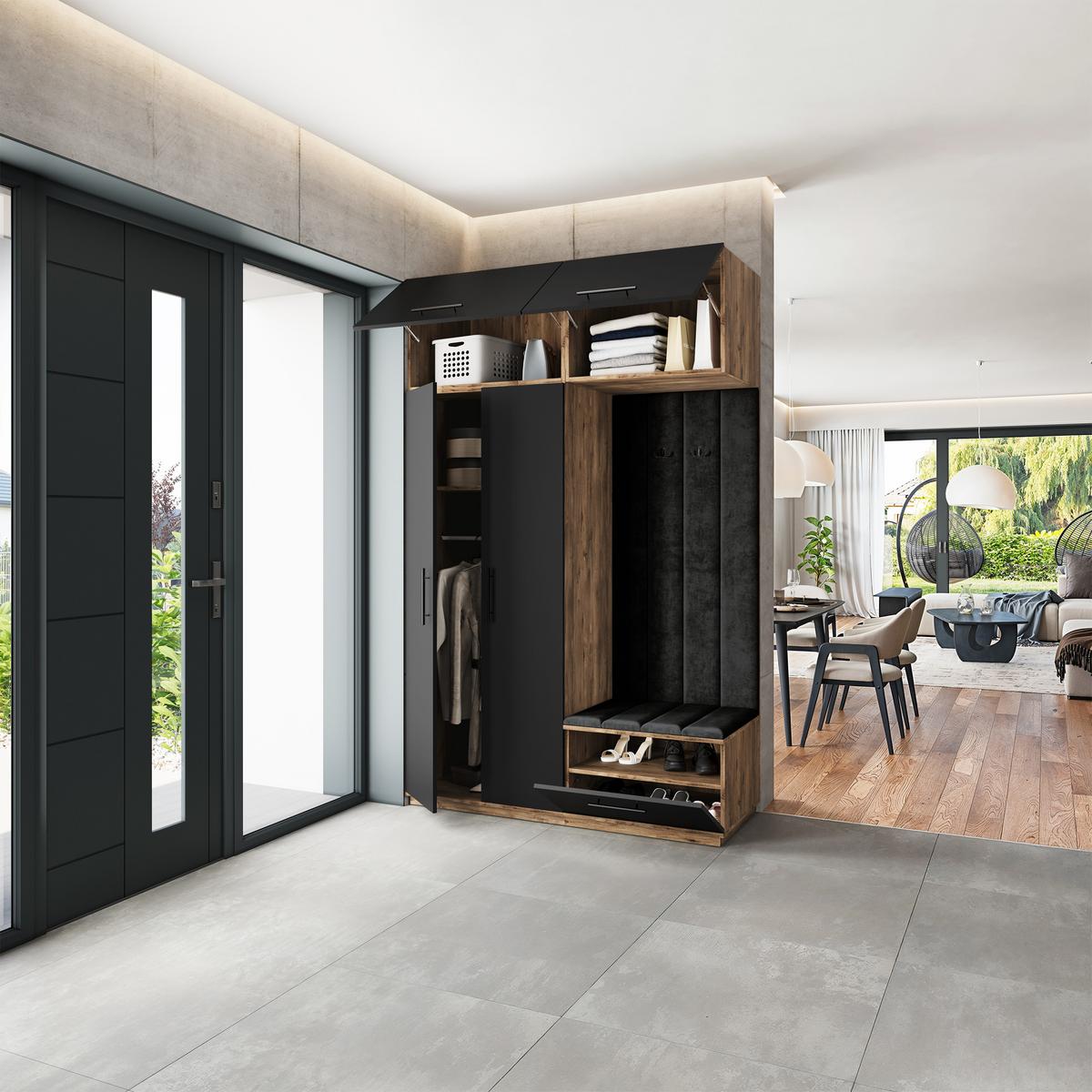 GARDEROBENSCHRANK REMA 150/240/60 cm Modern Eichefarben - Eichefarben/Schwarz, Holzwerkstoff (150/240/60cm) - MASSENO