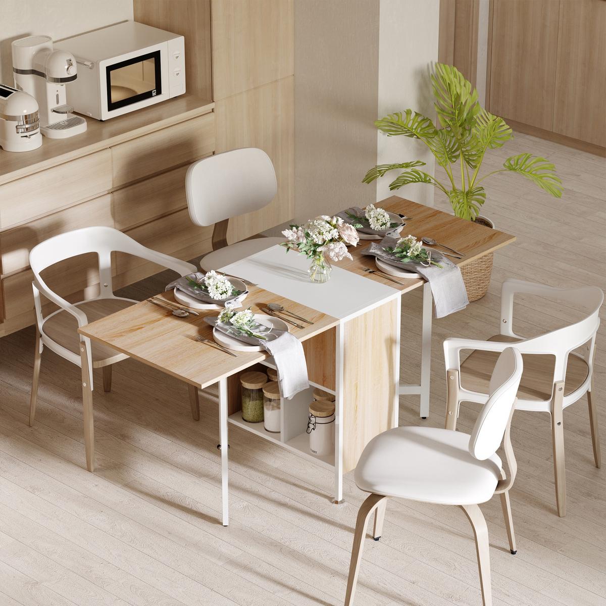KLAPPTISCH Esstisch Beistelltisch Eiche Metallrahmen Küche Wohnzimmer Natur+Weiß - Naturfarben/Weiß, Holzwerkstoff/Kunststoff (169/60/75cm) - HOMCOM