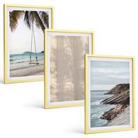 BILDER SET 3er Set - 40x60 cm Goldrahmen - Sommerlicher Sandstrand mit Meerblick - Goldfarben, Kunststoff (40/60cm) - TULUP