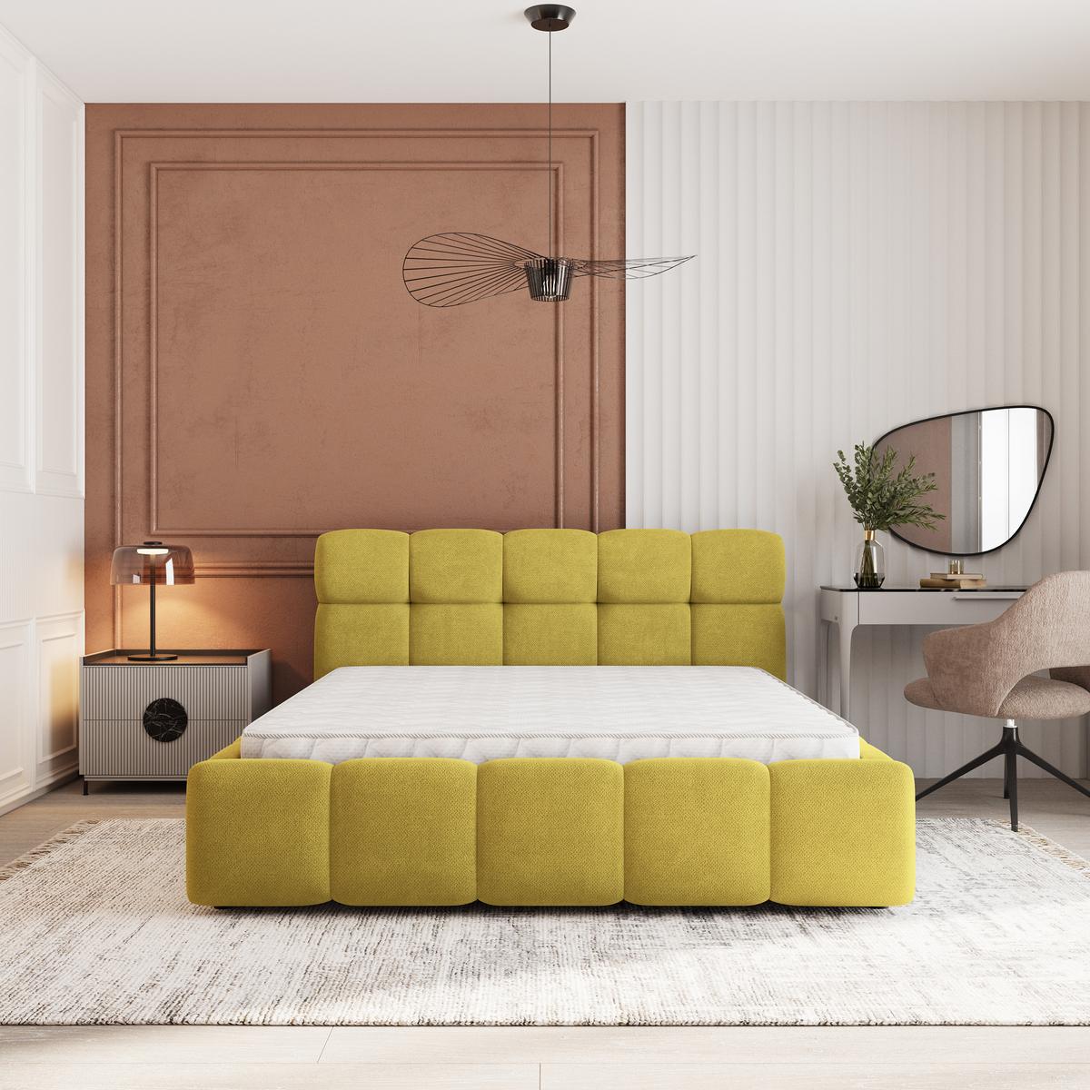POLSTERBETT FARU SR 120x200 cm mit Bettkästen - Gelb - Gelb, Holz (120/200cm) - MASSENO