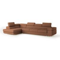 ECKSOFA VICENTE Kupferfarben Boucle-Stoff mit Schlaffunktion - Kupferfarben, Holz (346/202cm) - MASSENO